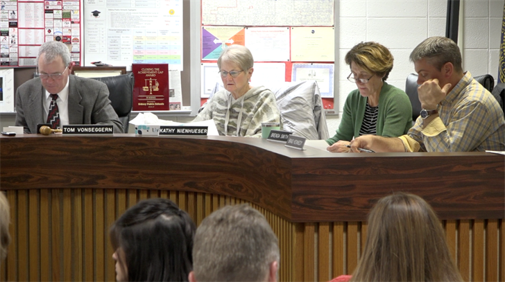 Members of the Sidney School Board voted unanimously to place Kevin Challburg on the board Monday night. Photo by Elic Chisam