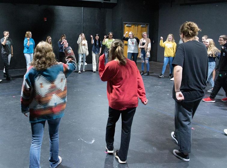High school students participate in a games workshop in Memorial Hall's Black Box Theatre during Chadron State College's Theatre Day Oct. 6, 2022.
