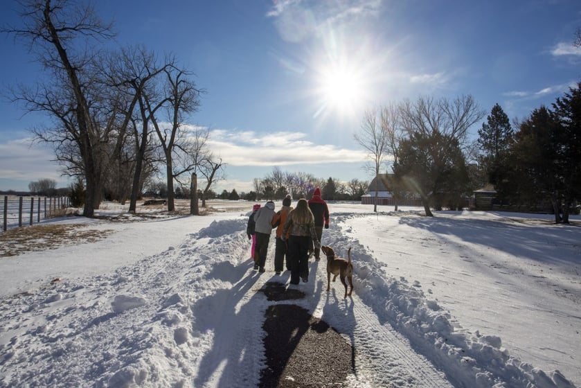 About 20 state parks across Nebraska have First Day Hikes planned for Jan. 1, 2023. Here people participated in a First Day Hike at Buffalo Bill Ranch State Historical Park in 2020.