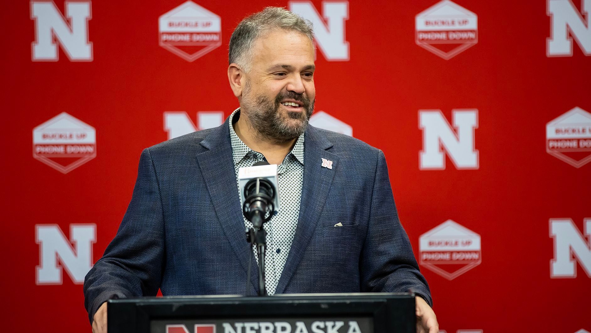 Nebraska Football Coach Matt Rhule addresses the media during his press conference.