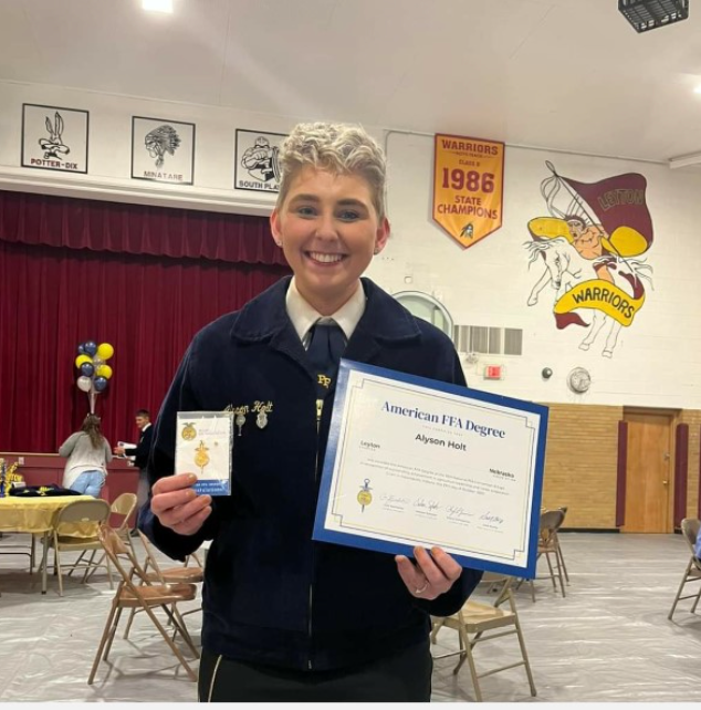 Alison "Aly" Holt was recent presented the American FFA Degree.