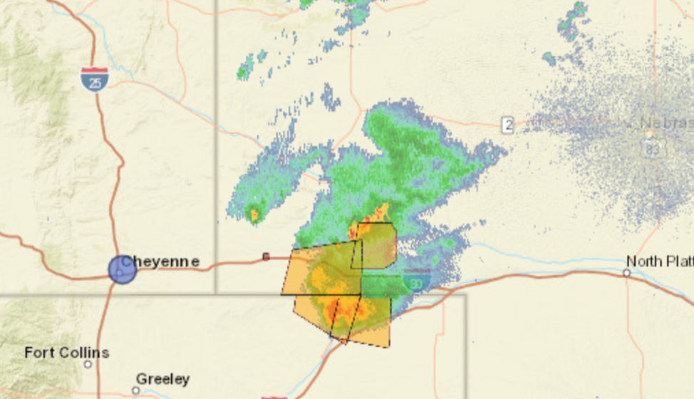 The National Weather Service issued a severe thunderstorm warning in effect until 8:45 p.m.