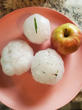 Hail measured as big as apples in Peetz, Colo. on Wednesday, June 28, 2023.