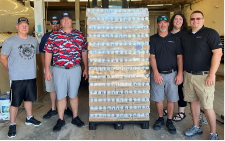 Potter firefighters were given a pallet of canned water to be used during emergencies.