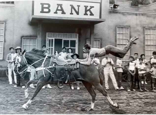 Rex Peterson trick riding while on tour.