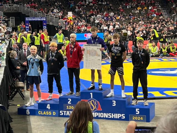 Garden County Freshman Cable Larsen won his first career Nebraska School Activities Association State Wrestling Championship in Omaha on Saturday, Feb. 18, 2024.