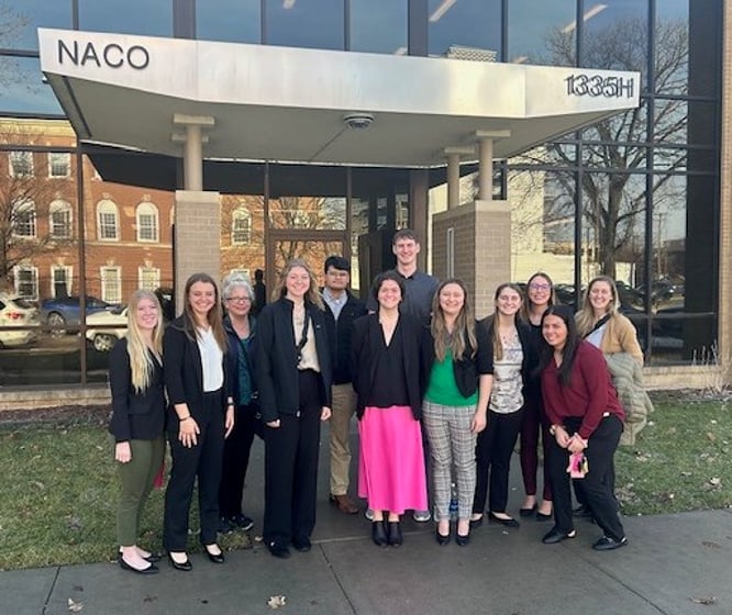 Chadron State College students, faculty, and staff with the Rural Law Opportunities Program pose in Lincoln Feb. 1, 2024.