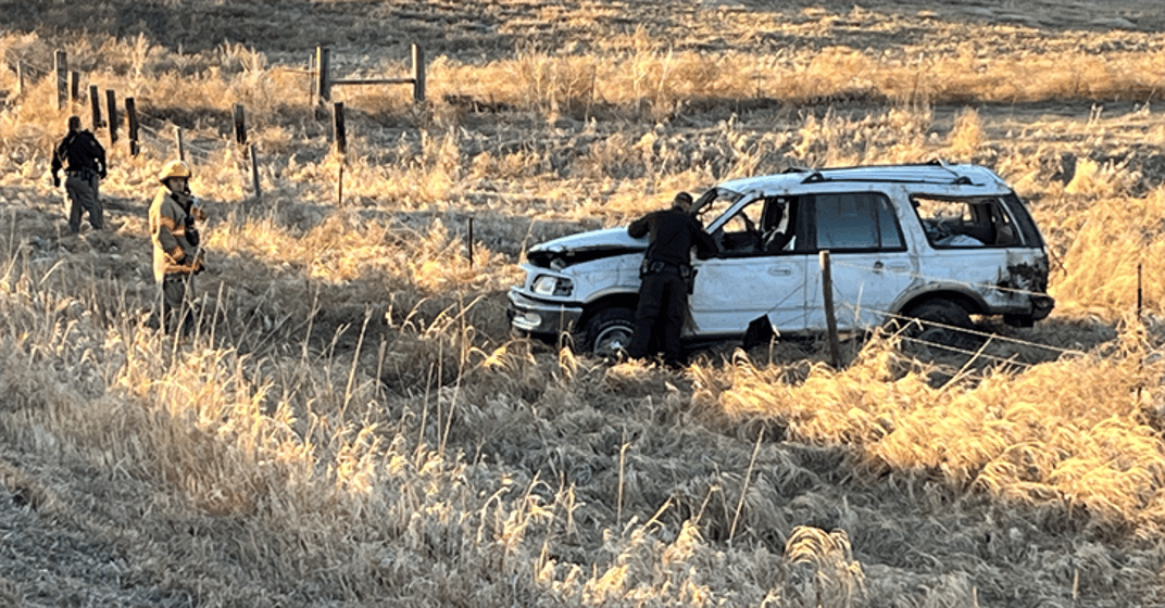 One person was injured in a single vehicle rollover east of Lodgepole today.