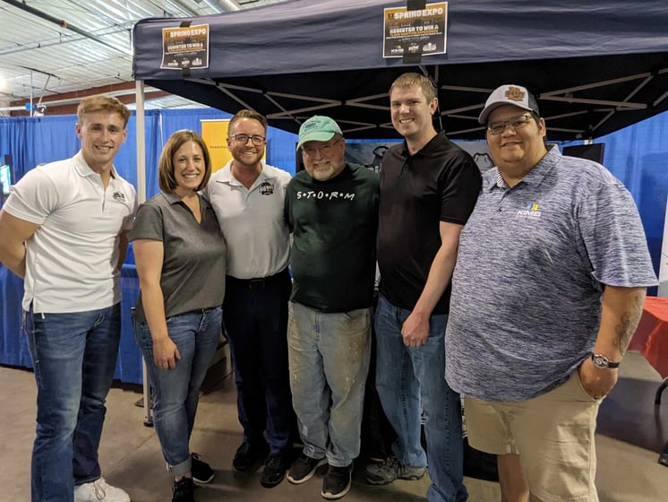 David Howard, of Lodgepole, celebrates winning a $5,000 gift card to Sutton Home Gallery at the Spring Expo on Sunday, April 14, 2024. He's pictured with Cooper White, Carla Brown, Hunter Arterburn, Nick Sutton and Chris Gutierrez.
