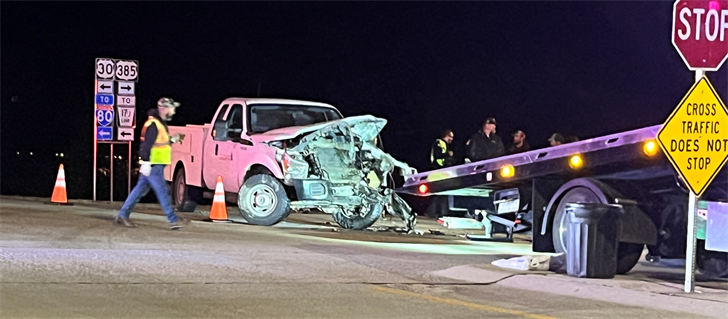 Two pickup trucks collided at the intersection of U.S. 385 and Highway 30 at about 5:15 p.m today.