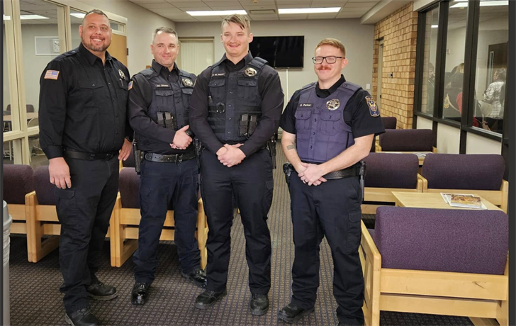 Pictured from left: Interim Sidney Police Chief Sam Lovato, Officer Stone, Officer Meyer, and Officer Parker. Officers Stone, Meyer and Parker recently graduated from the Nebraska Law Enforcement Academy