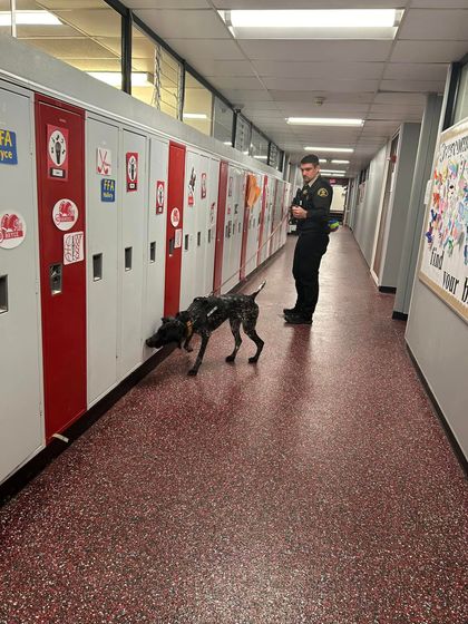 The Kimball County Sheriff’s Office, with the assistance of the Laramie County Sheriff’s Office, conducts a drug search at Kimball Jr./Sr. High School.