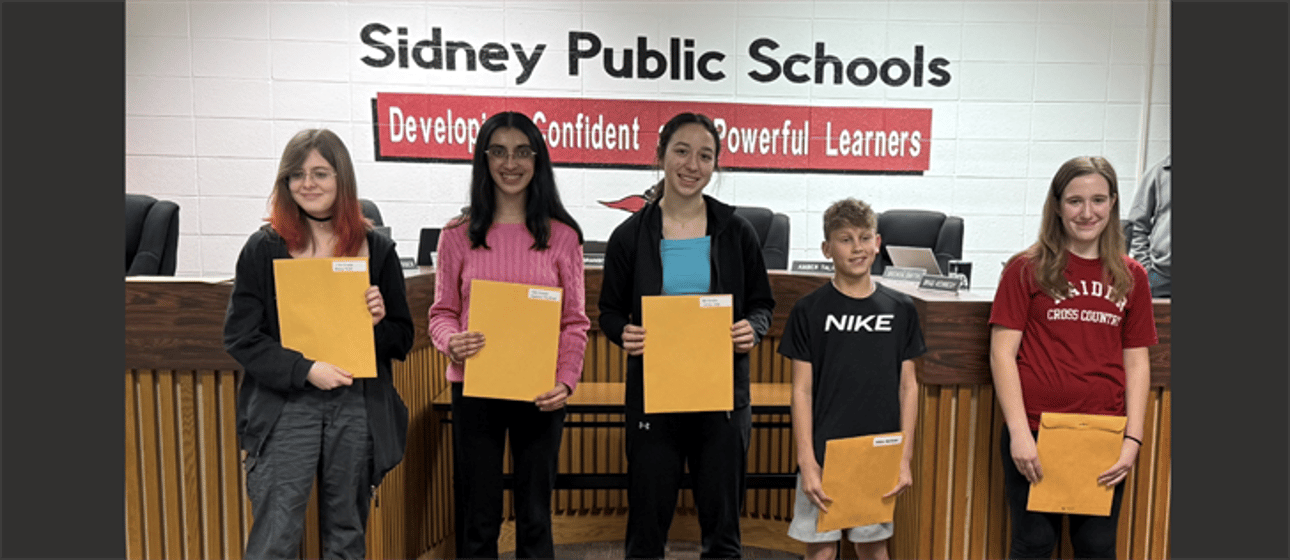 February Sidney Students of the Month are: Trinity Ramirez, Petra Roth, Aastha Chaudhari, Lainey Uhlir, John Jordan and Myra Grunig; not pictured: Trinity Ramirez.