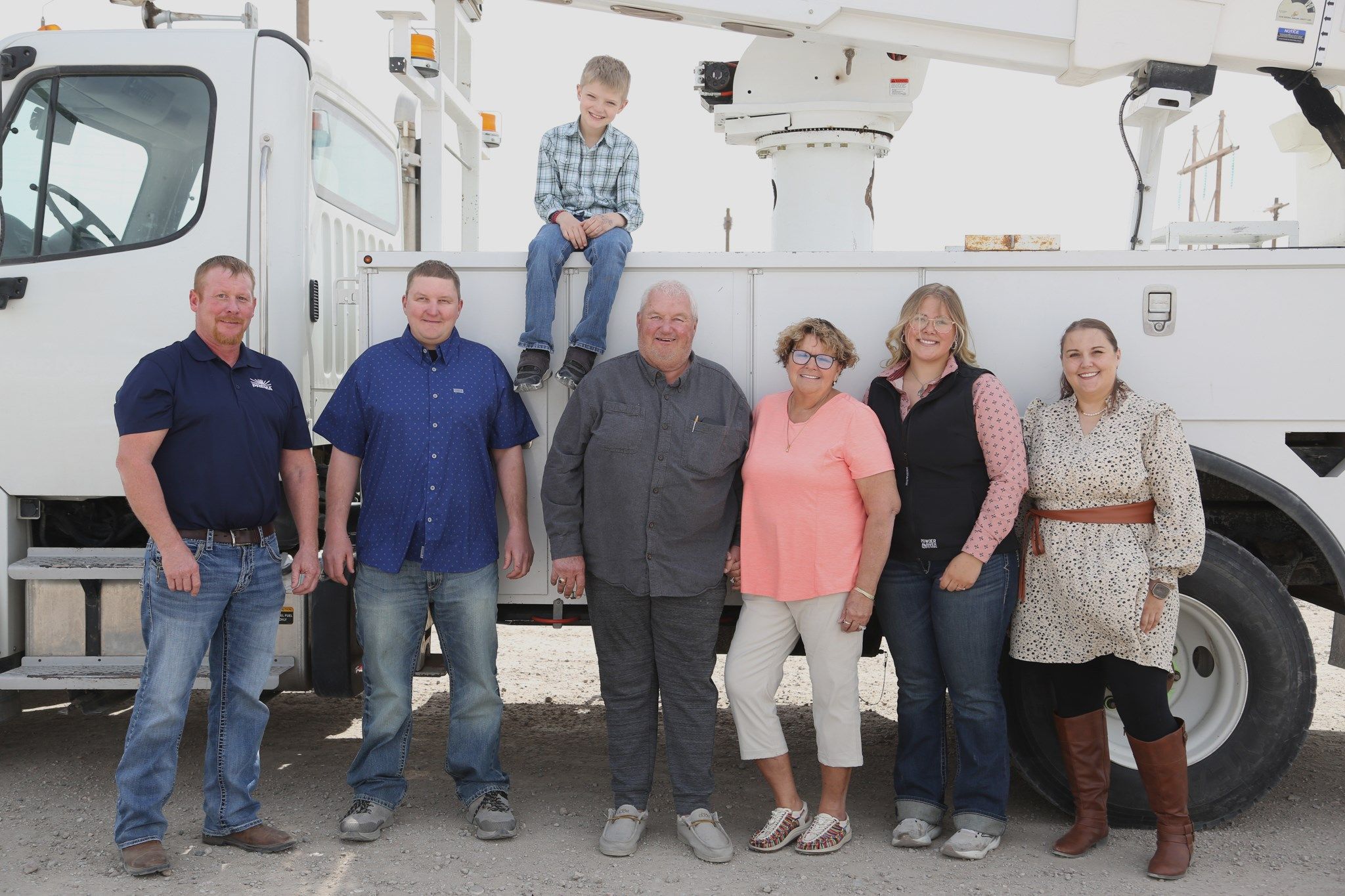 PREMA General Manager Zac Bryant (far left), with the Shane and Annette Aulick family. Bryant is a member of the WNCC Foundation Board and helped facilitate the donation used to purchase the bucket truck from Northwest Rural Public Power District.