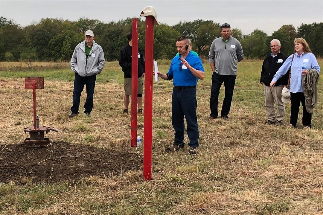 NioCorp Chief Operating Officer Scott Honan tells a group of investors about the plans for a proposed mine in southeast Nebraska, on Oct. 6, 2021 in Elk Creek, Neb.