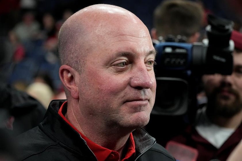 Nebraska athletic director Troy Dannen speaks to reporters during the team's practice for a first-round college basketball game in the NCAA Tournament, March 21, 2024, in Memphis, Tenn.