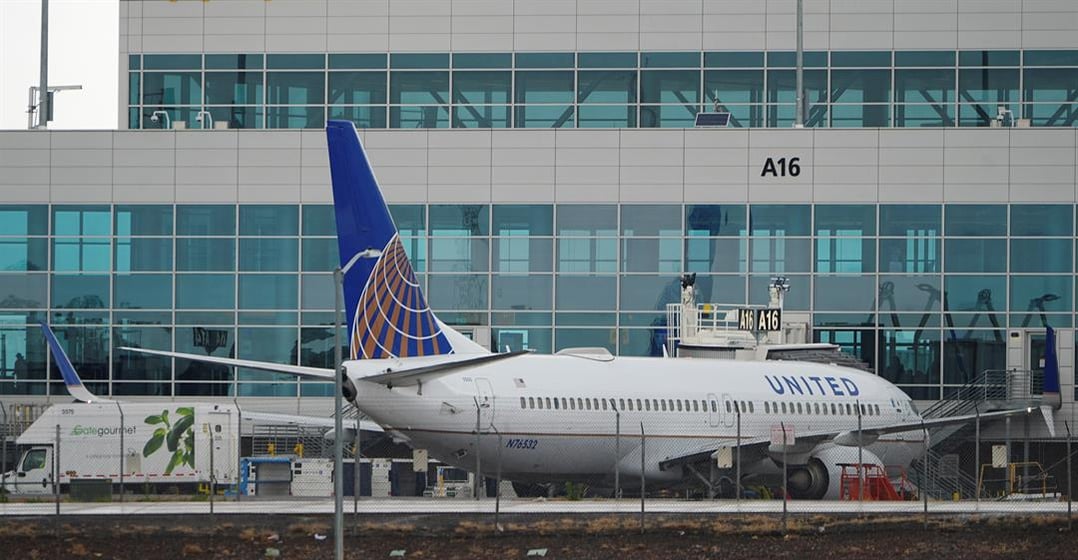 A United Airlines jetliner prepares to push off from a gate at Denver International Airport Wednesday, May 7, 2025, in Denver.
