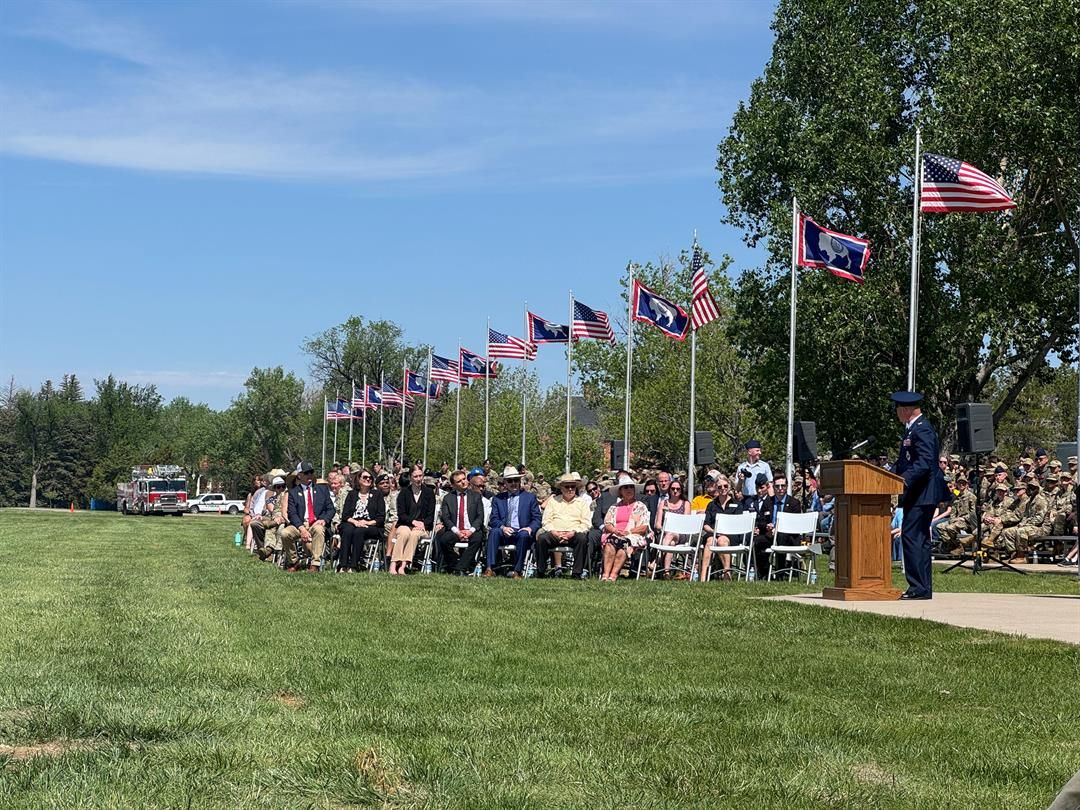 Col. Terrance Holmes is speaking at the Change of Command Ceremony at the F.E. Warren Air Force Base in Cheyenne, Wyoming on June 12.