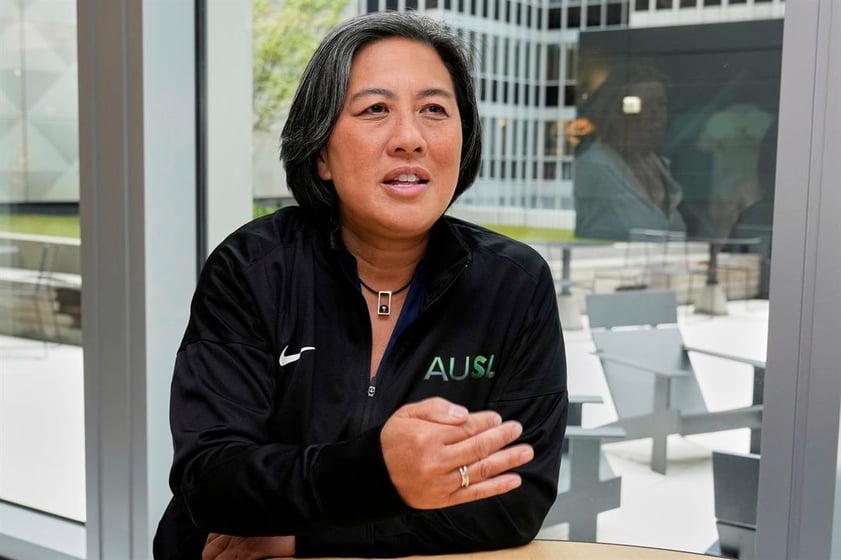 Athletes Unlimited Softball League Commissioner Kim Ng, a former Major League Baseball executive, is interviewed at Major League Baseball's headquarters in New York, Thursday, May 29, 2025.