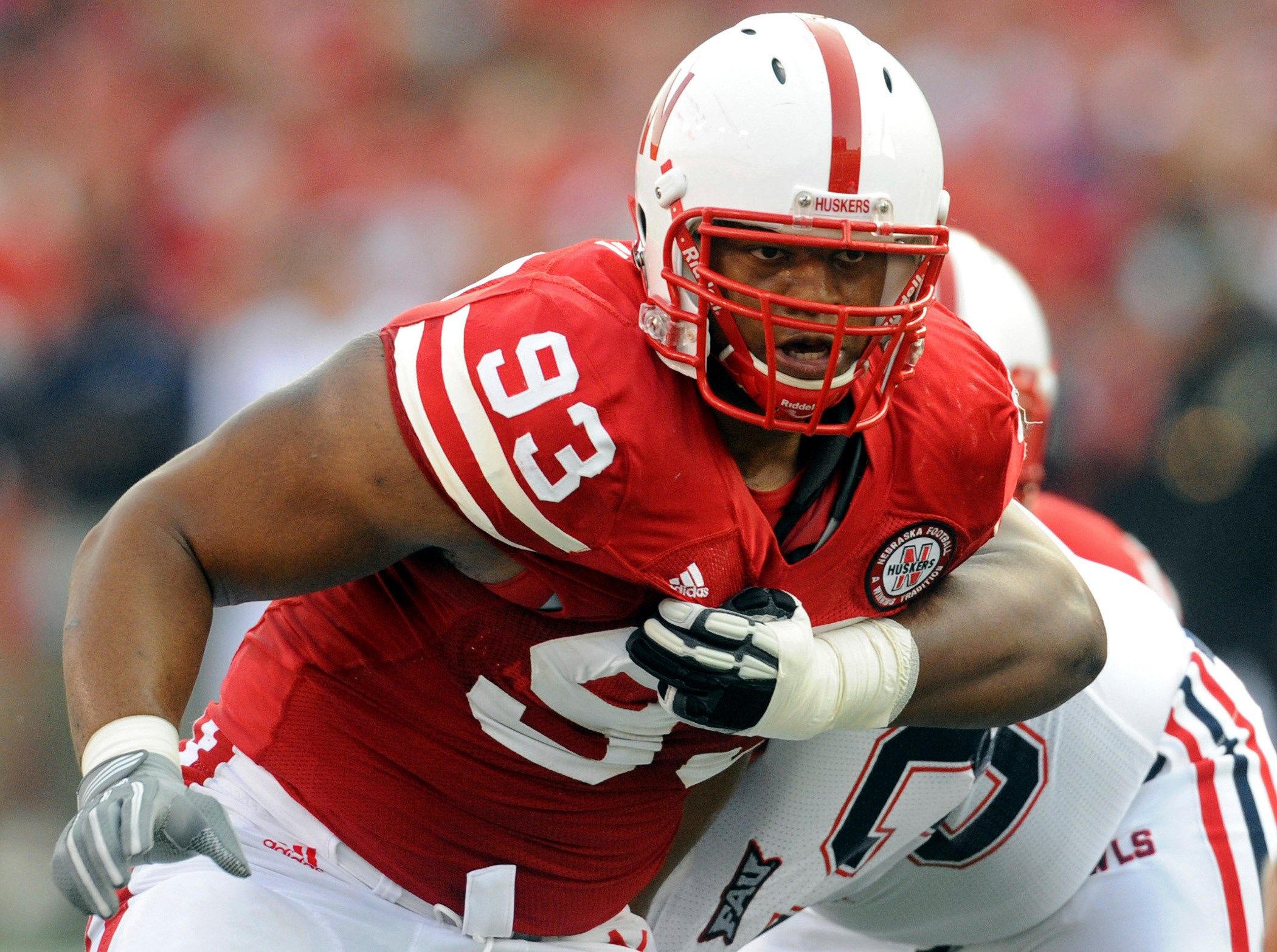 In this Sept. 5, 2009, file photo, Nebraska's Ndamukong Suh (93) rushes against a Florida Atlantic player during an NCAA football game in Lincoln, Neb.
