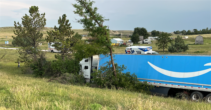 Responders were called to a report of an Amazon truck that went off the road and collided with trees.