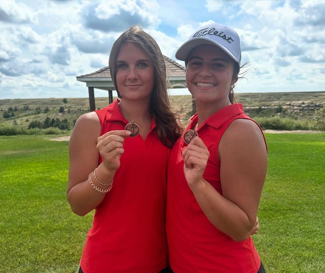 Eden Jordan (left) and Cali Haas (right) placed fifth and fourth at the Lady Raider Girls Golf Invitational at Hillside Golf Course on Tuesday, Aug. 26, 2025.