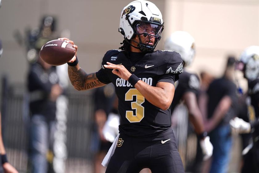 Colorado quarterback Kaidon Salter warms up before an NCAA college football game against Delaware, Saturday, Sept. 6, 2025, in Boulder, Colo.