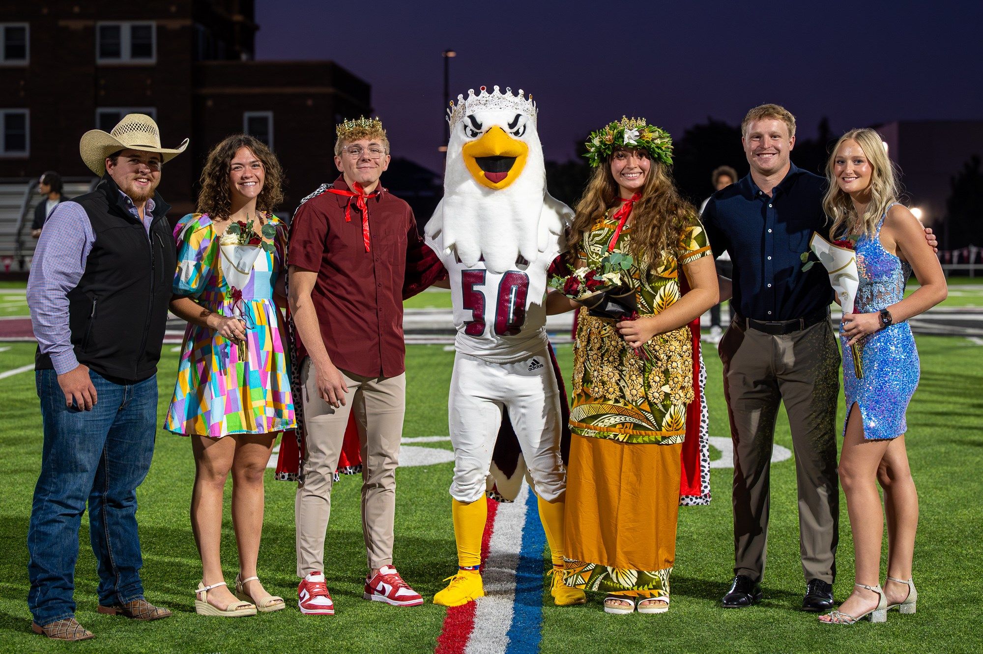 Chadron State College Homecoming royalty pose following coronation on Elliott Field Sept. 25, 2025.