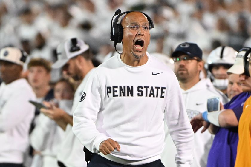 Penn State head coach James Franklin reacts against Oregon during the fourth quarter of their NCAA college football game, Saturday, Sept. 27, 2025, in State College, Pa.