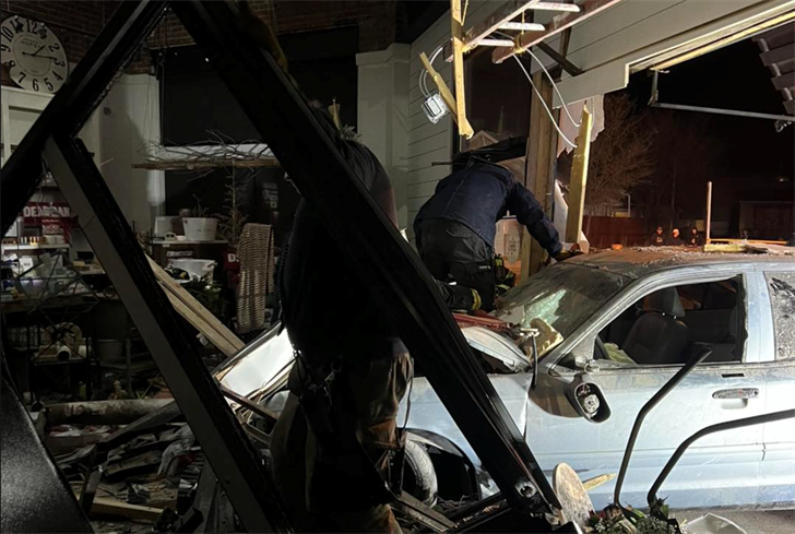 Street racing incident lands vehicle in Sterling business