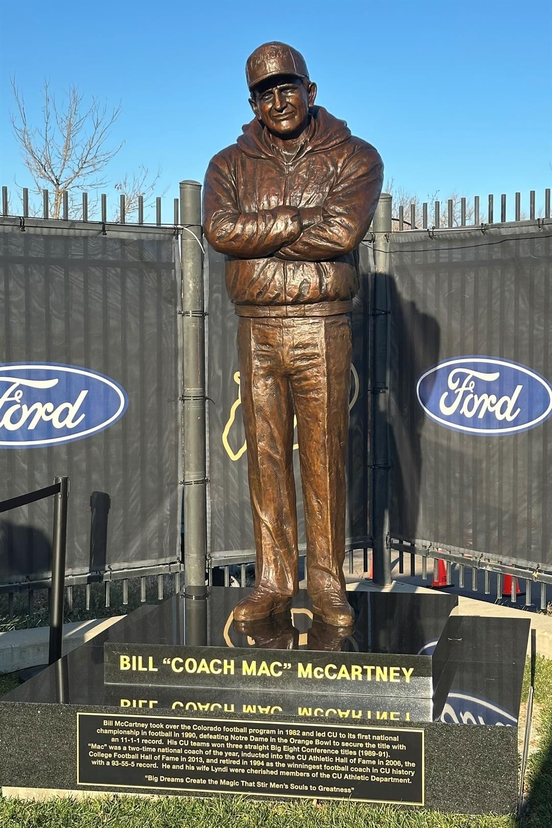 Colorado sports news: Former players donate bronze statue of late Colorado coach Bill McCartney, located on practice field