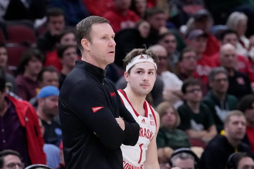 Nebraska head coach Fred Hoiberg looks over the court as his son Sam prepares to enter the game during the second half of an NCAA college basketball game against Minnesota at the Big Ten men's tournament, Wednesday, March 8, 2023, in Chicago.